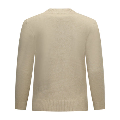 Achterzijde van Navigazione trui Linde in beige, met rechte pasvorm en splitjes aan de zijkanten.