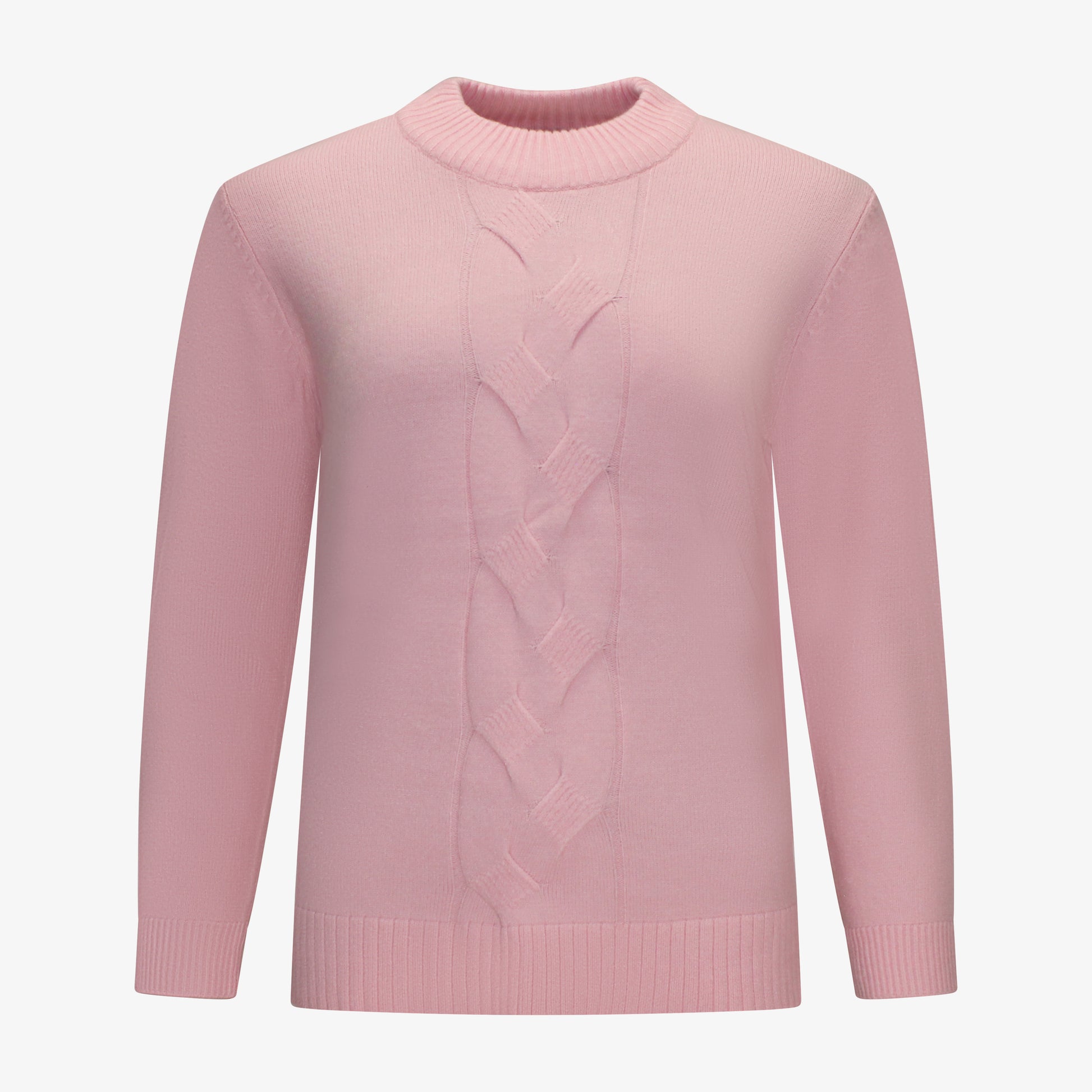 Voorzijde van Navigazione trui Linde in roze, met ronde hals, rechte pasvorm, splitjes aan de zijkanten en figuurtje in het midden.