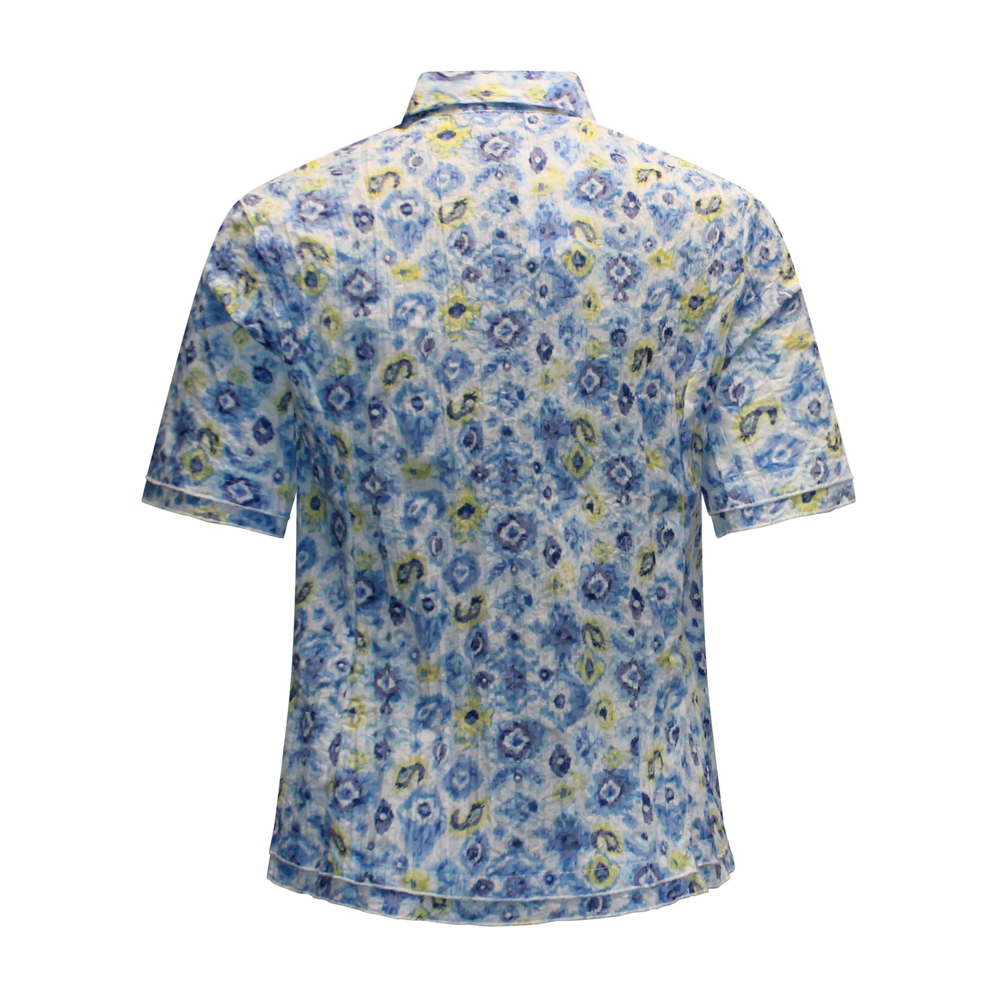Achterzijde van Navigazione blouse Renate met korte mouwen en bloemprint in blauw.