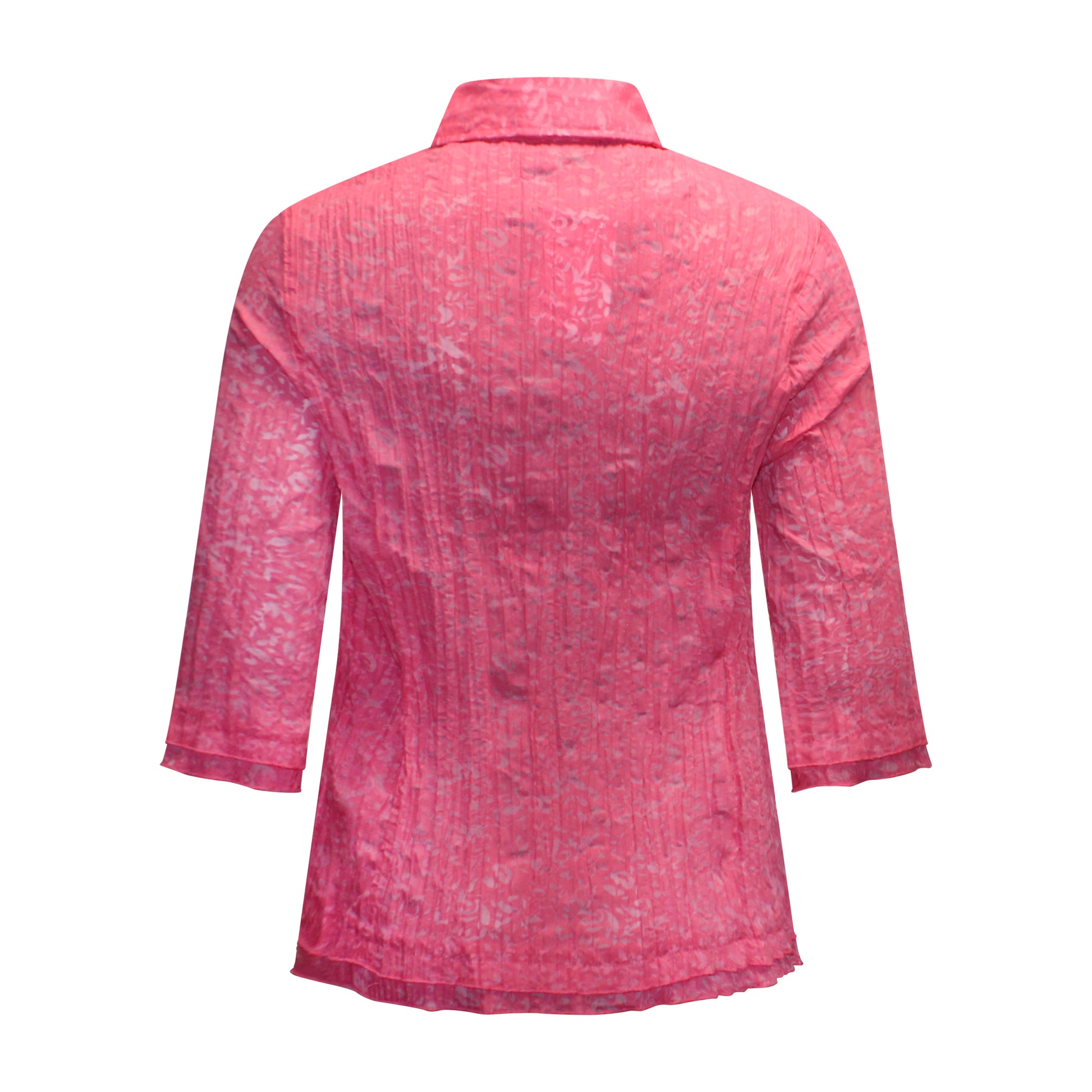 Achterzijde van Navigazione blouse Simone met driekwart mouwen en patroon in roze.