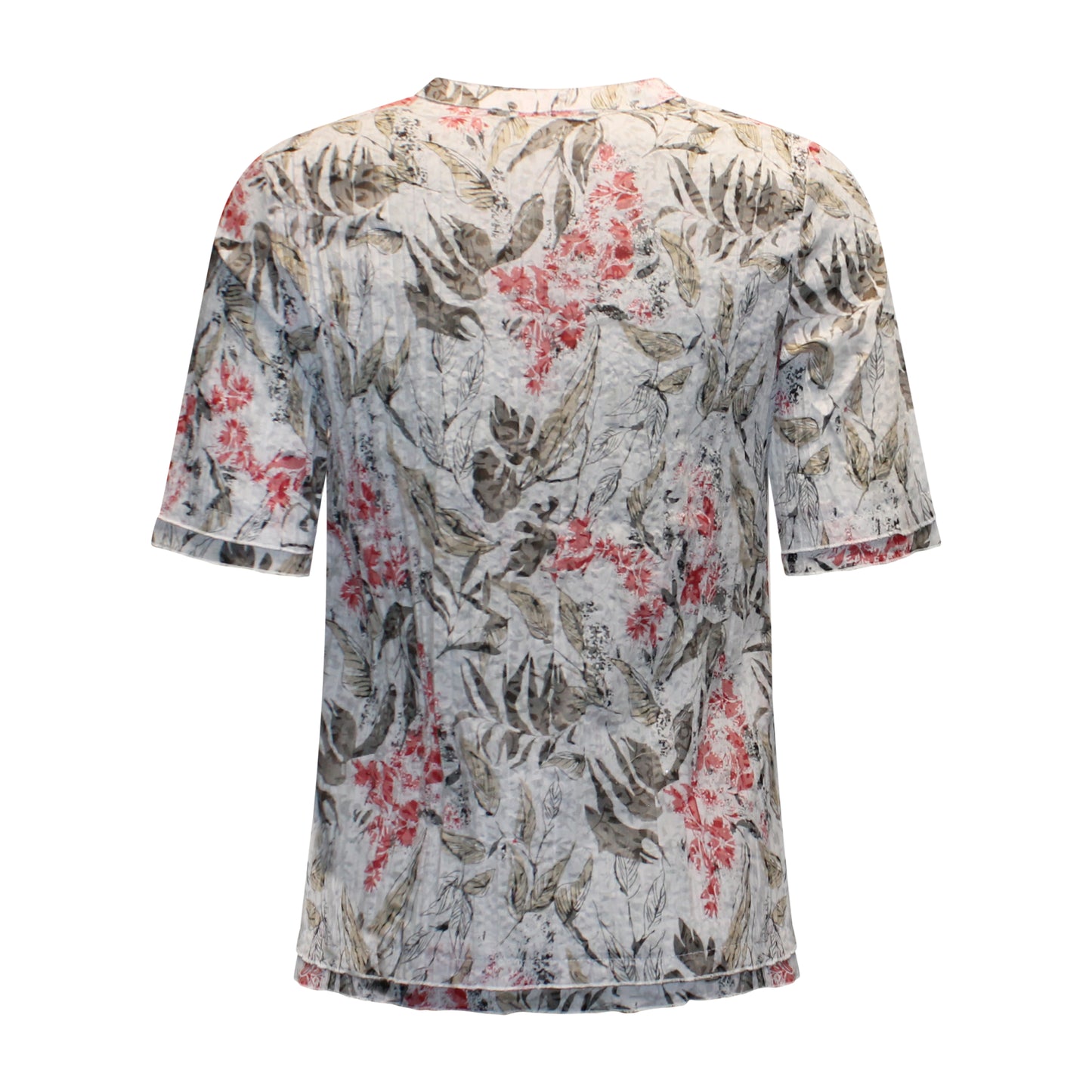 Achterzijde van Navigazione blouse Sylvia met korte mouwen en all-over print in wit.