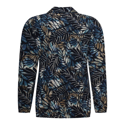Achterzijde van Sensia Blouson Femke met diepe v-hals en bloemmotief in het marine.