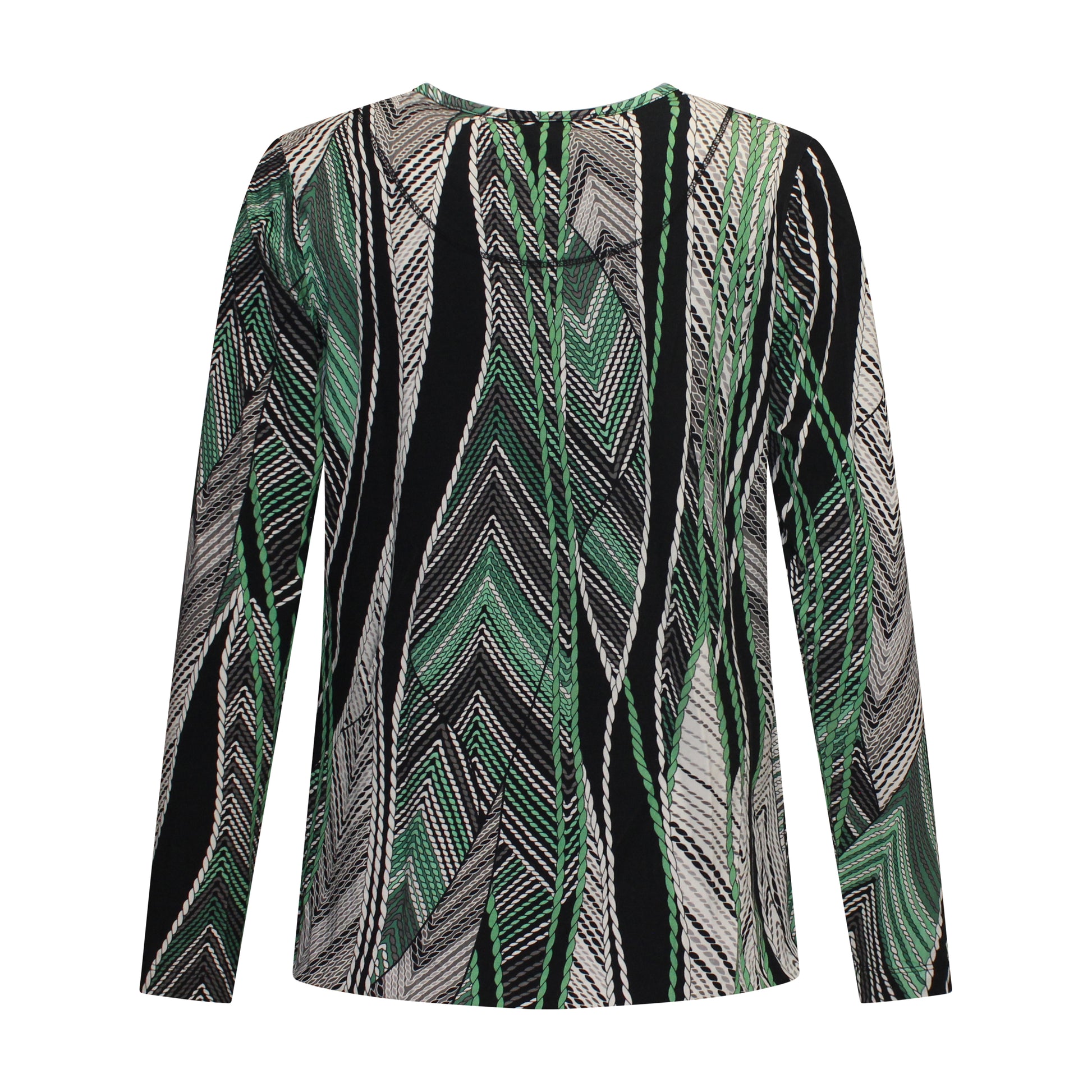 Achterzijde van Sensia Blouson Jette met ronde hals en groene print.