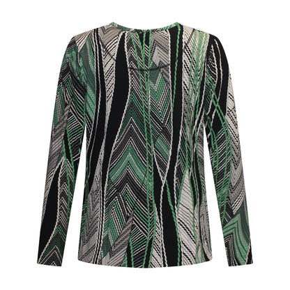 Achterzijde van Sensia Blouson Jette met ronde hals en groene print.
