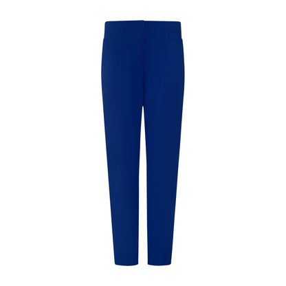 Voorzijde van Sensia Pantalon Penny in kobaltblauw, korte lengte, elastische band en zakken aan de voorzijde.