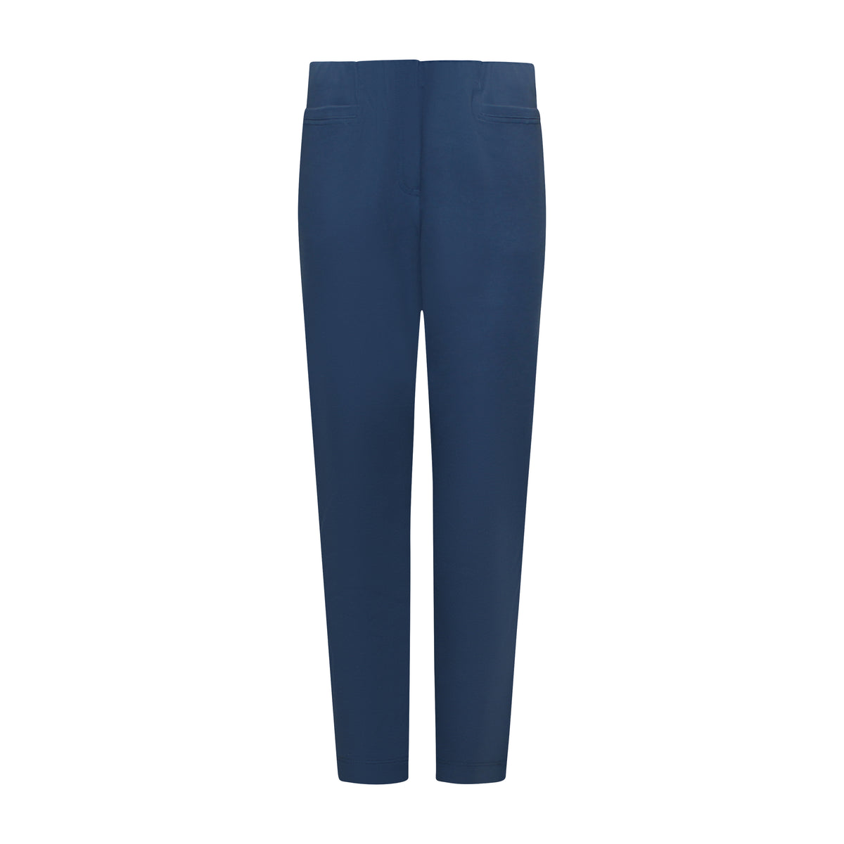 Voorzijde van Sensia Pantalon Penny in het lichtblauw korte lengte, elastische band en zakken aan de voorzijde.