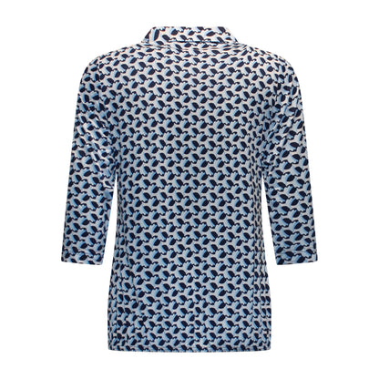 Achterzijde van Sensia Poloshirt Marlies met driekwart mouwen en elastische onderband in blauw.