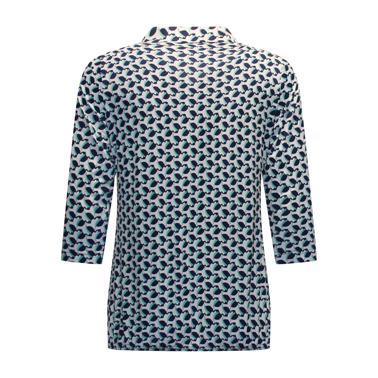 Achterzijde van Sensia Poloshirt Marlies met driekwart mouwen en elastische onderband in groen.