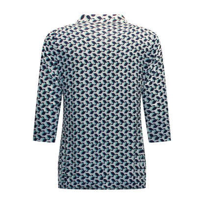 Achterzijde van Sensia Poloshirt Marlies met driekwart mouwen en elastische onderband in groen.