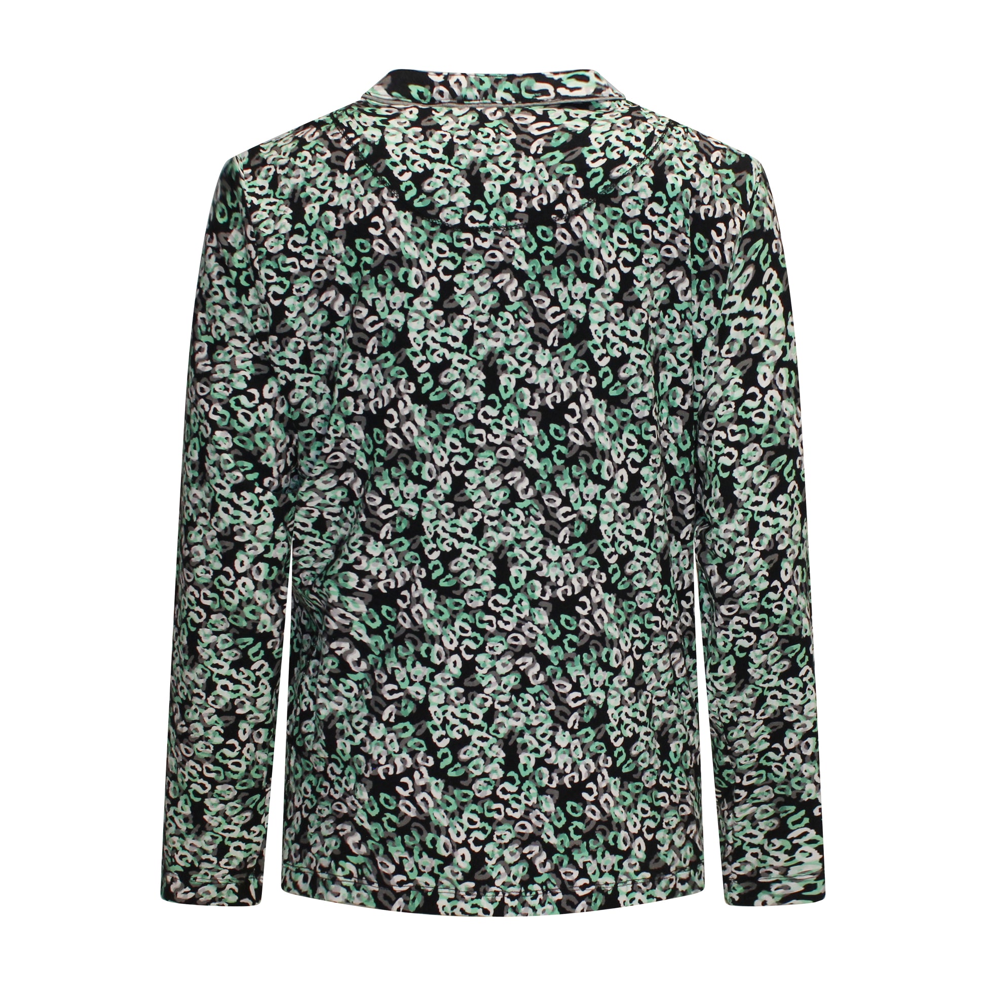 Achterzijde van Sensia Twinset Jolien in groen, tweedelige set met vest en bijpassend shirtje.
