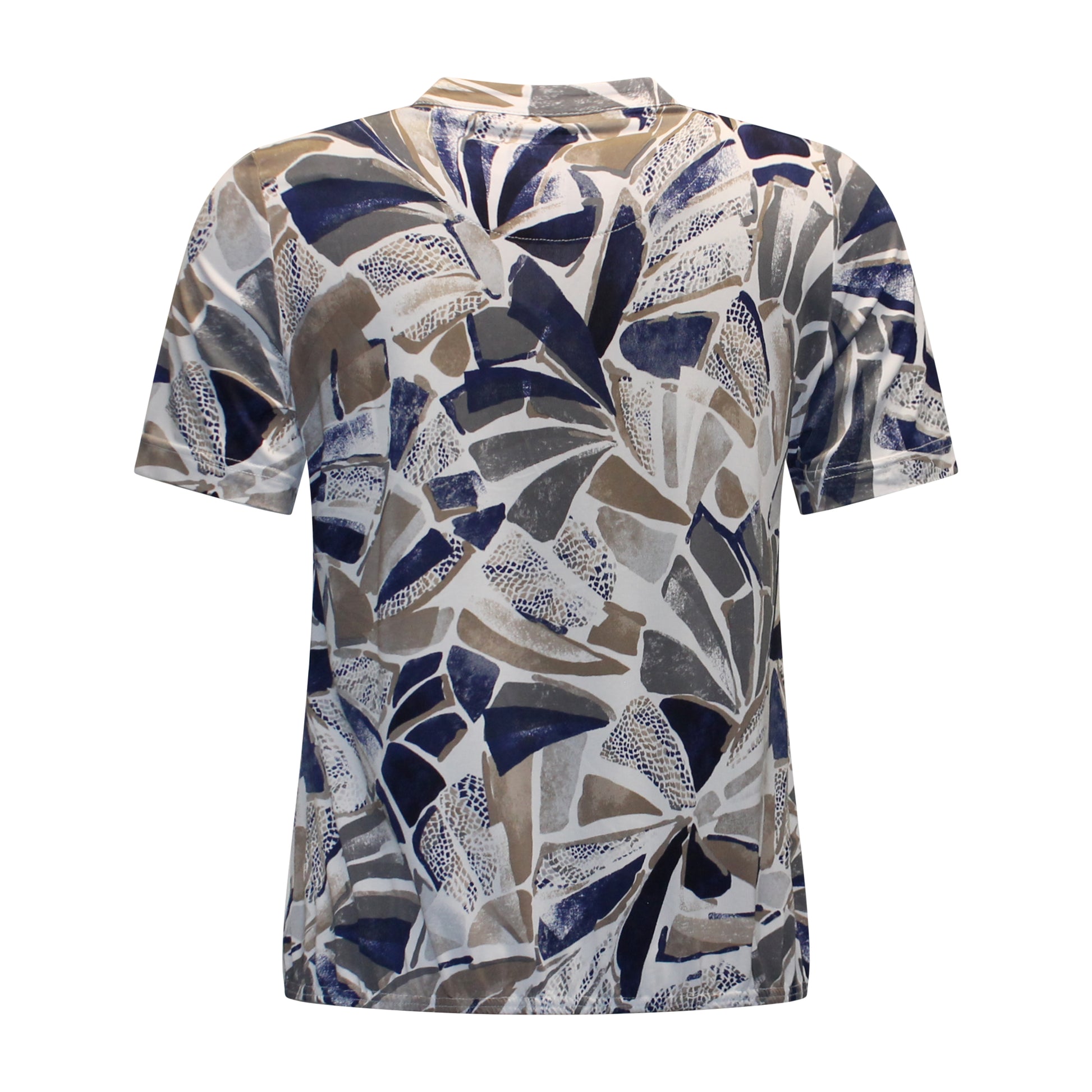 Achterzijde van Sensia t-shirt Marit met korte mouwen en elastische band onderaan.