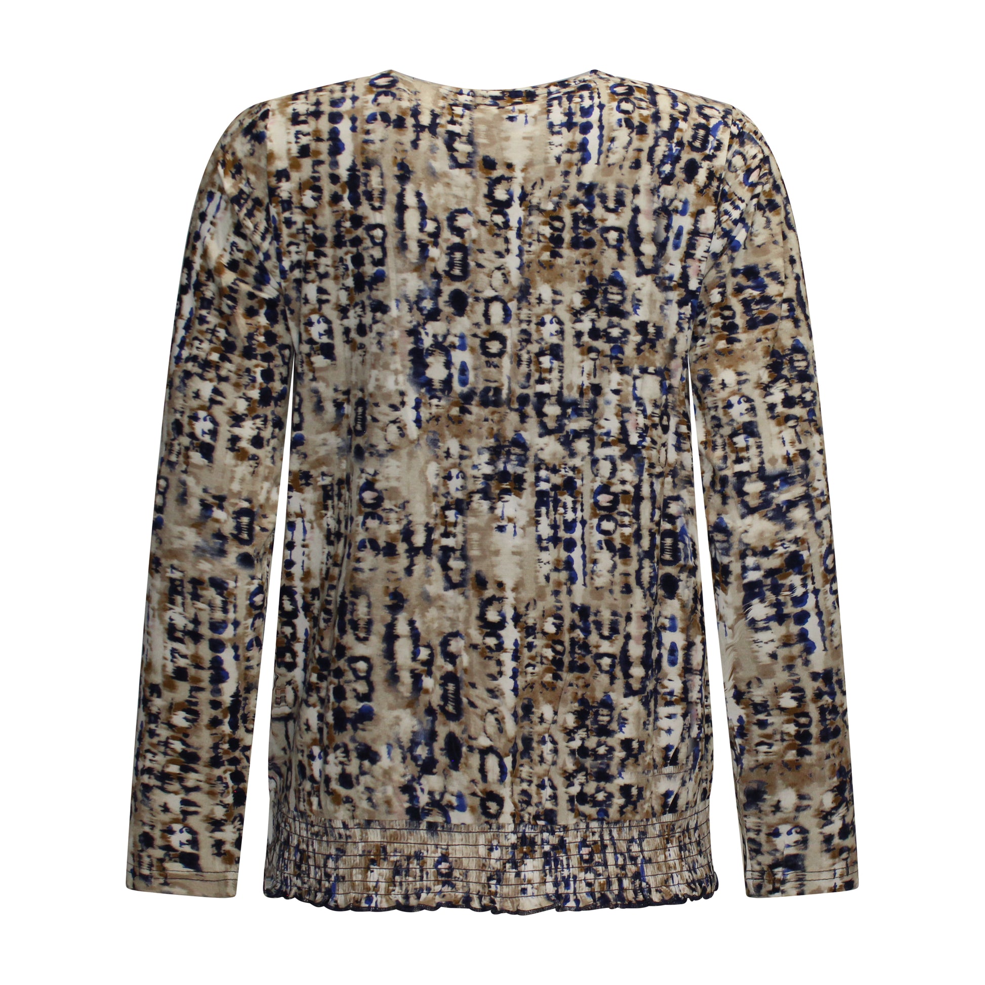 Achterzijde van Signature Blouson Carola met ronde hals, lange mouwen en elastische band onderaan.