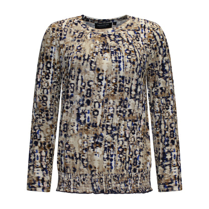 Voorzijde van Signature Blouson Carola met ronde hals, lange mouwen en elastische band onderaan.