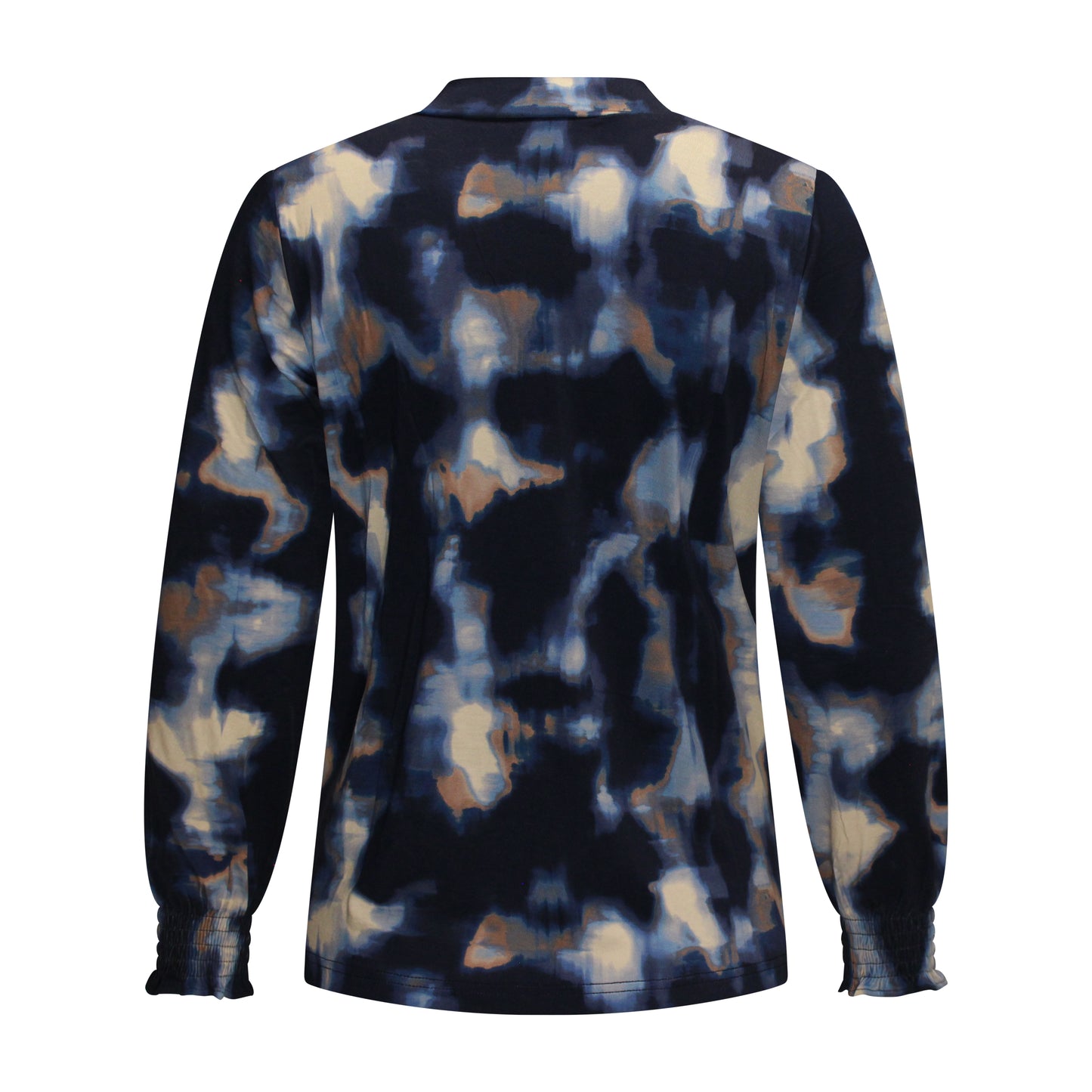 Achterzijde van Signature T-shirt Celeste in blauw met patroon.