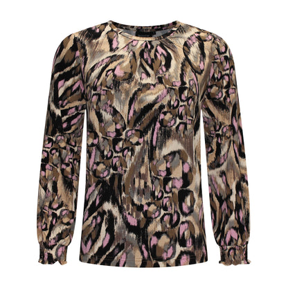 Voorzijde van Signature T-shirt Saskia met ronde hals, lange mouwen, recht model en elastische manchetten in het roze.