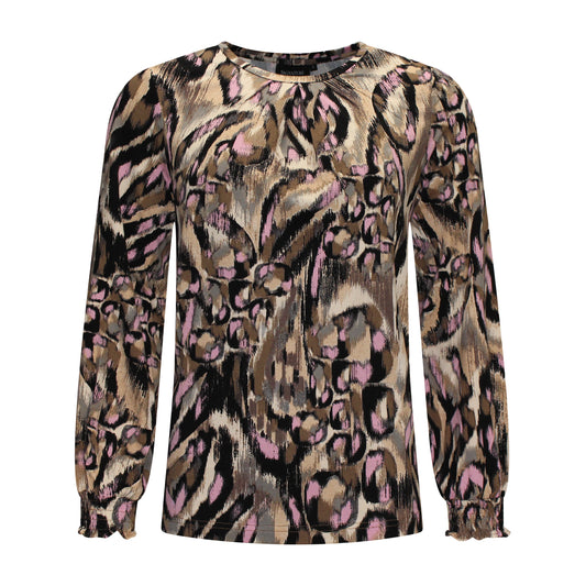 Voorzijde van Signature T-shirt Saskia met ronde hals, lange mouwen, recht model en elastische manchetten in het roze.