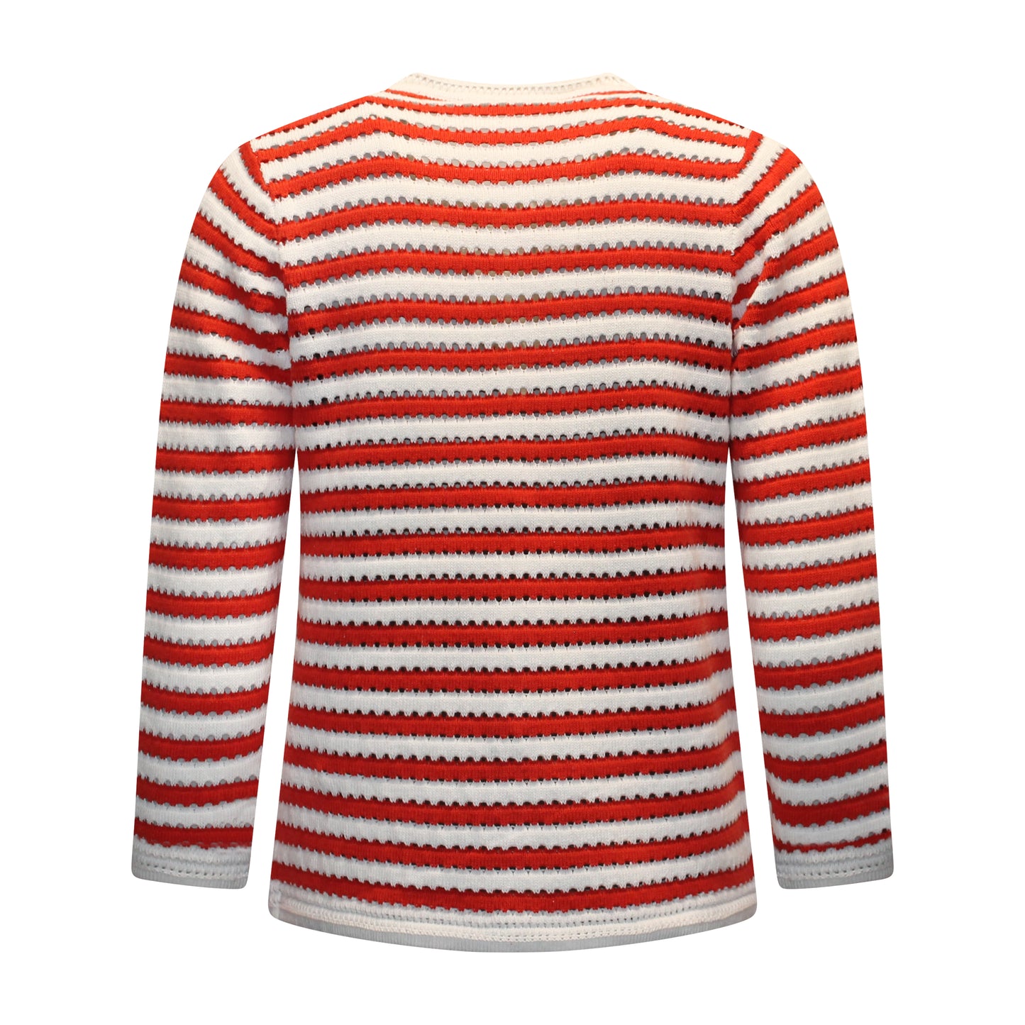 Achterzijde van Signature Vest Mareen met lange mouwen en streepdessin in het rood.