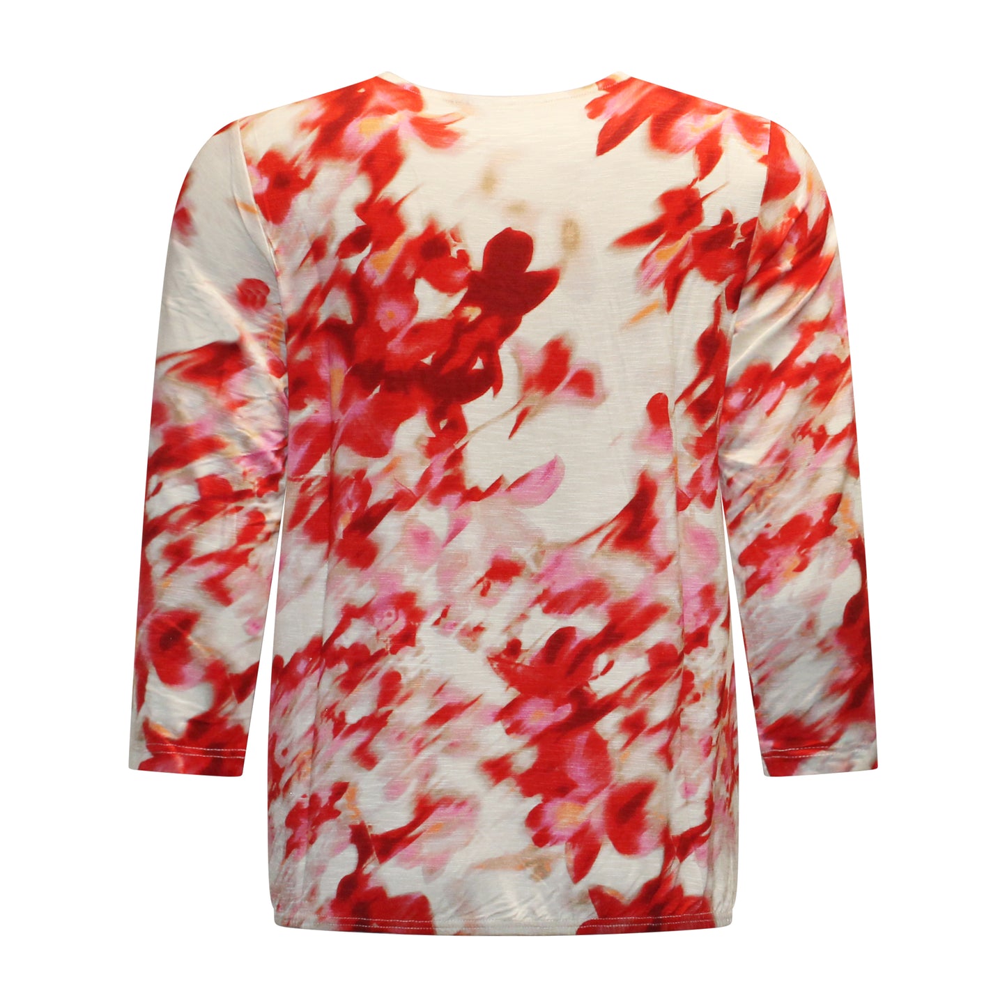 Achterzijde van Signature blouson Mariska met driekwart mouwen, elastische band en soepel vallende rood stof.