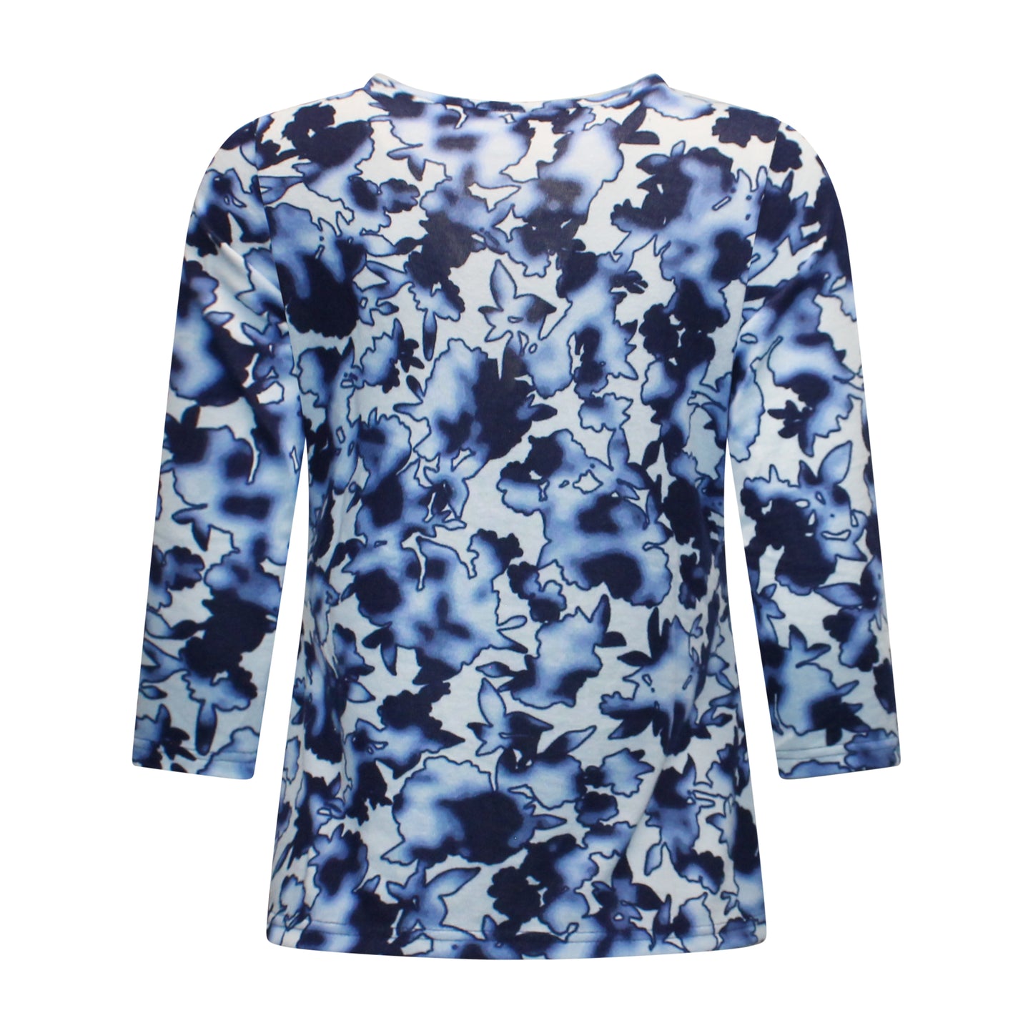 Achterzijde van Signature t-shirt Denise met driekwart mouwen en bloempatroon in marine.