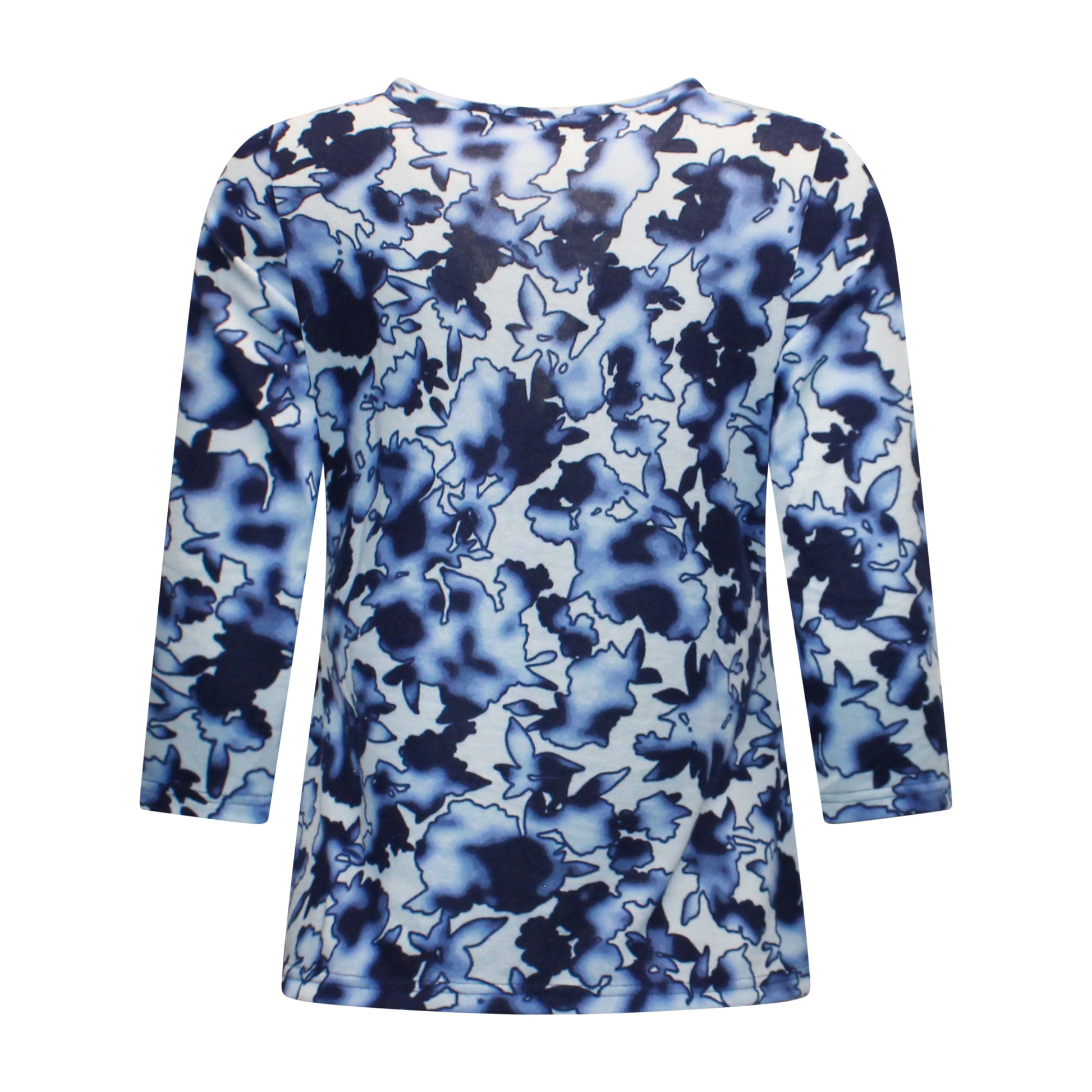Achterzijde van Signature t-shirt Denise met driekwart mouwen en bloempatroon in marine.
