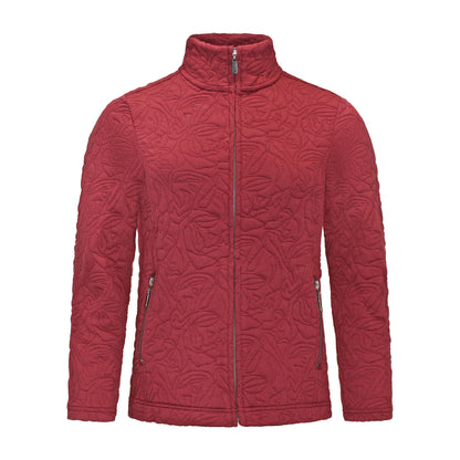 Voorzijde Signature vest Isa bordeaux rood met lange mouwen, ritszakken en hoge sluiting.