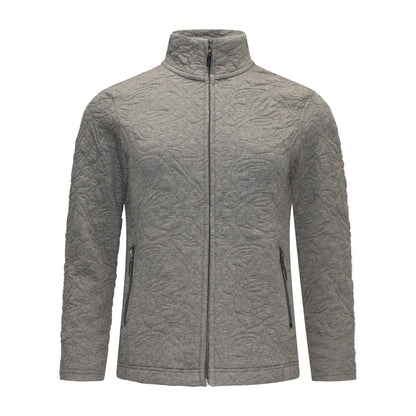Voorzijde Signature vest Isa grijs met lange mouwen, ritszakken en hoge sluiting.