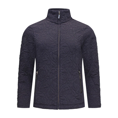 Voorzijde Signature vest Isa marineblauw met lange mouwen, ritszakken en hoge sluiting.