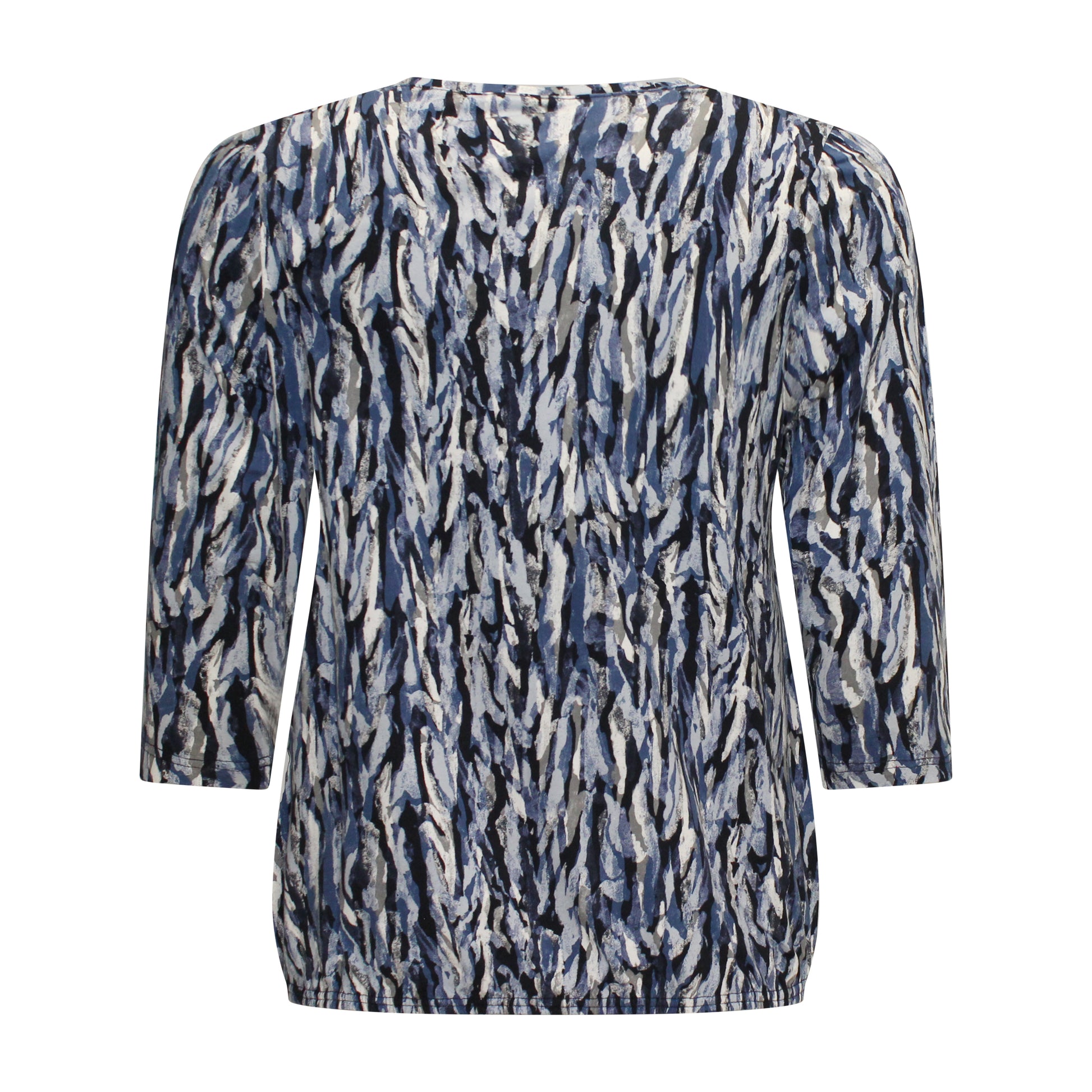 Achterzijde van Sunday Blouson Maris met driekwart mouwen en ronde hals in het blauw.