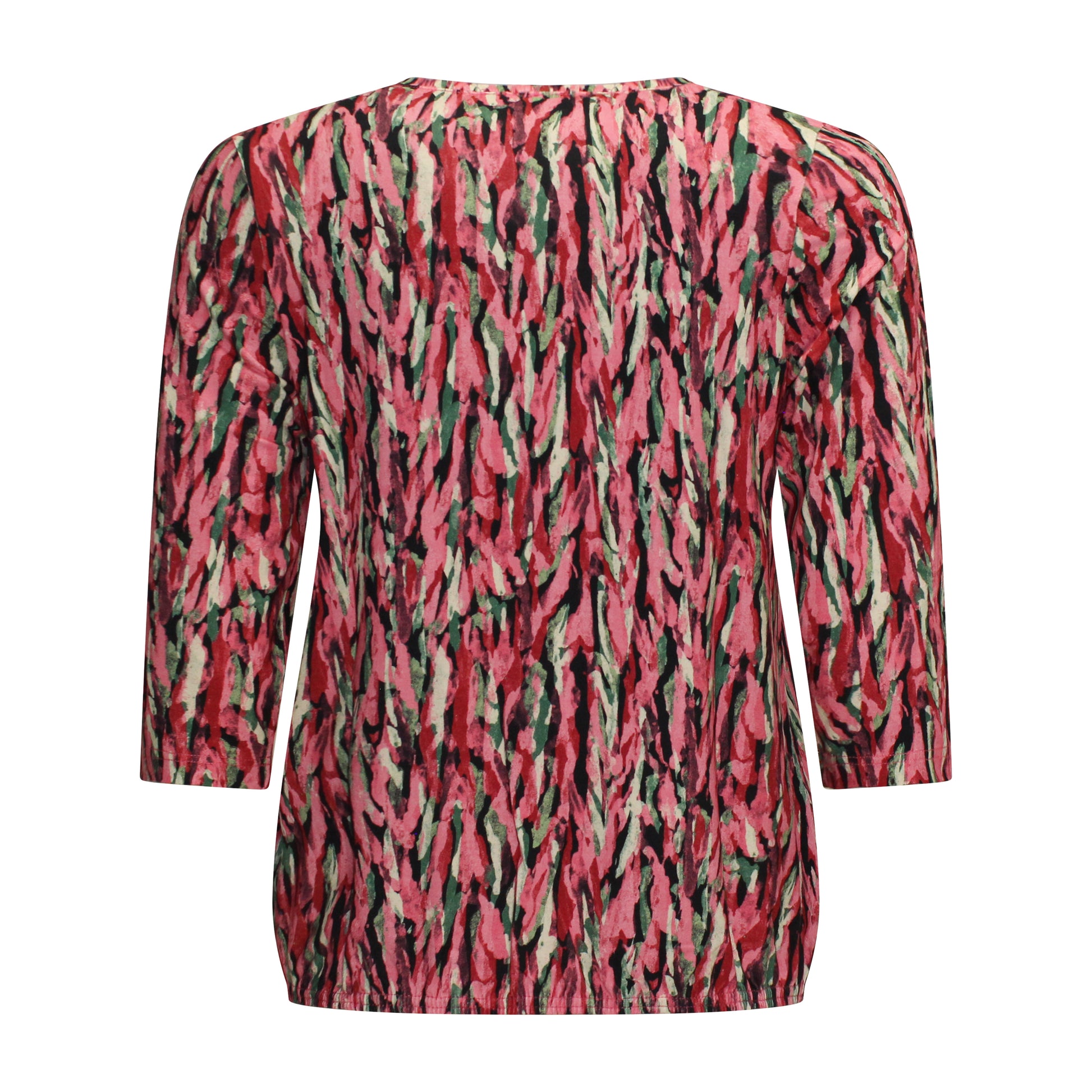 Achterzijde van Sunday Blouson Maris met driekwart mouwen en ronde hals in het roze.