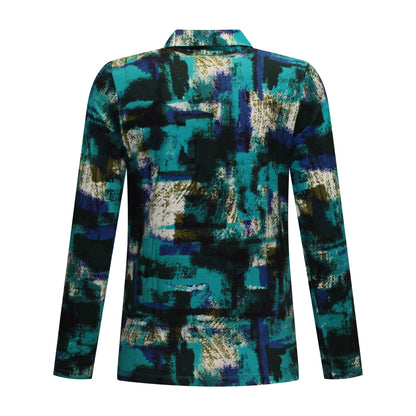 Achterzijde van Sunday Poloshirt Caren met rechte pasvorm en lange mouwen in turquoise kleur.