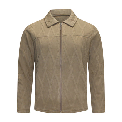 Voorzijde van Sunday Vest Ilse in beige met lange mouwen, kraagje en steekzakken aan de zijkant.