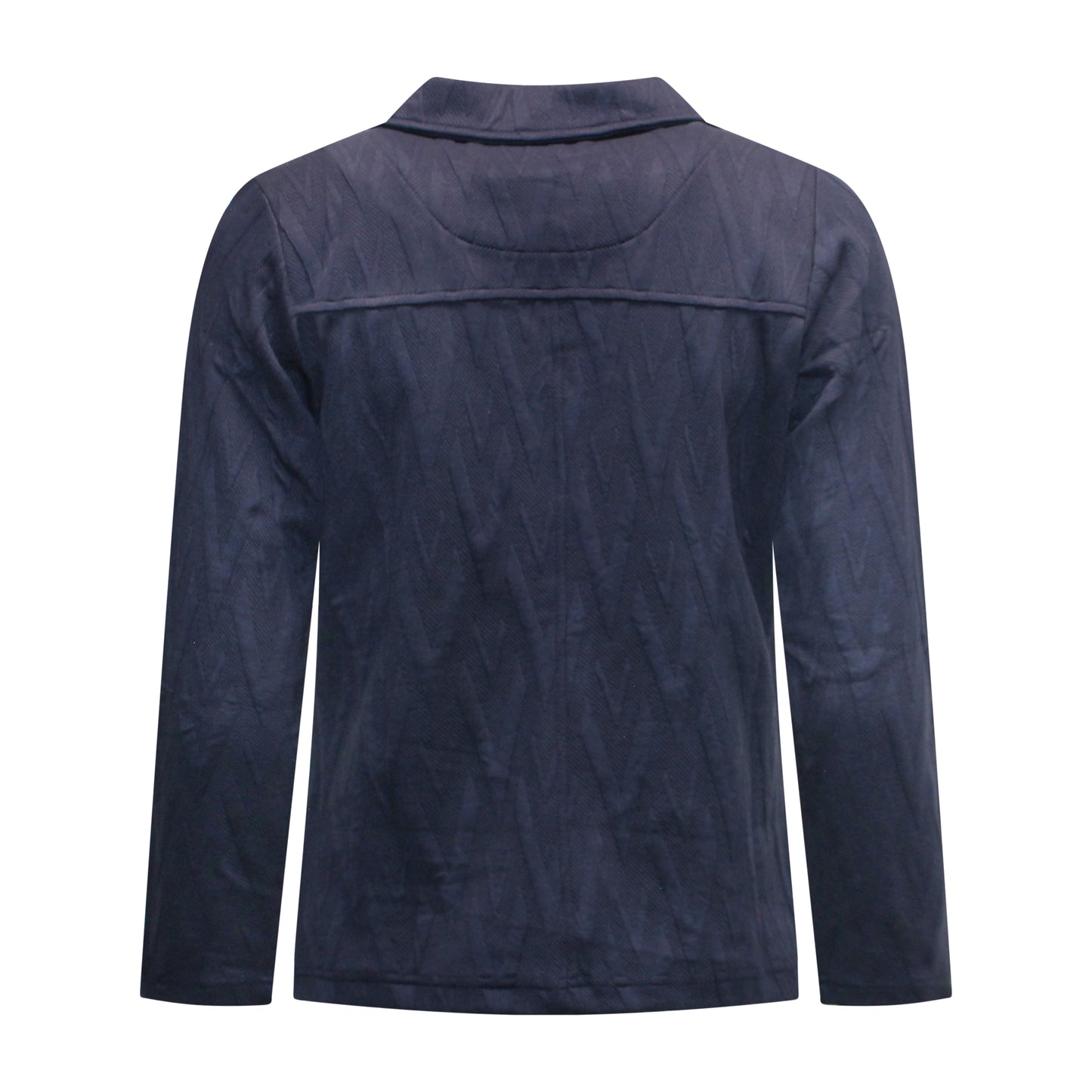 Achterzijde van Sunday Vest Senna met lange stretchmouwen en marine reliëfstof.