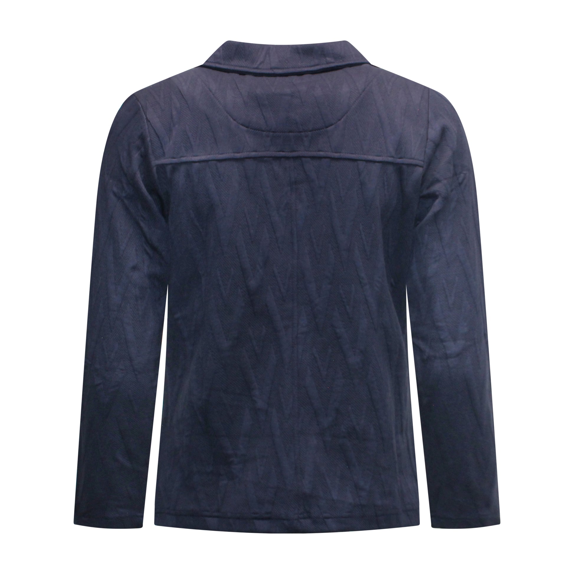 Achterzijde van Sunday Vest Senna met lange stretchmouwen en marine reliëfstof.