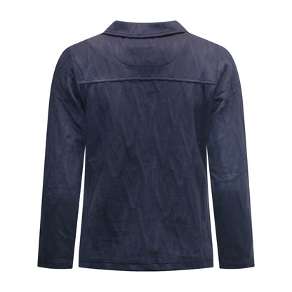 Achterzijde van Sunday Vest Senna met lange stretchmouwen en marine reliëfstof.